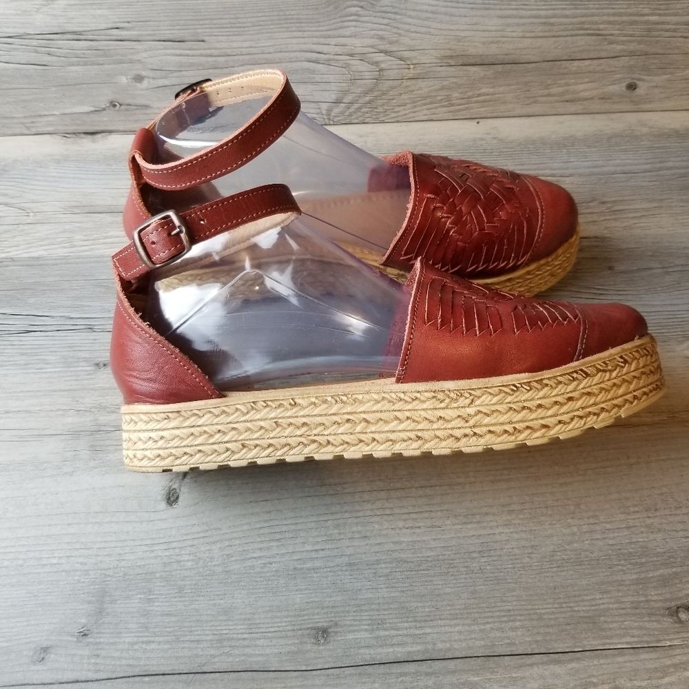 Macarena Collection Leather Woven Huarache Closed Heel & Toe Buckle Sand…